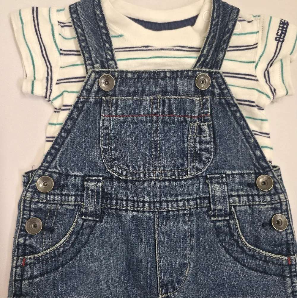 Vintage OshKosh Genuine Baby Denim Overalls Set 3M Blue Jean Infant Classic USA